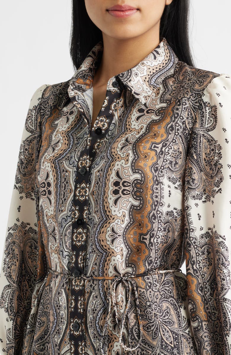 Julia Jordan Mixed Paisley Long Sleeve Shirtdress, Alternate, color, Sand Multi