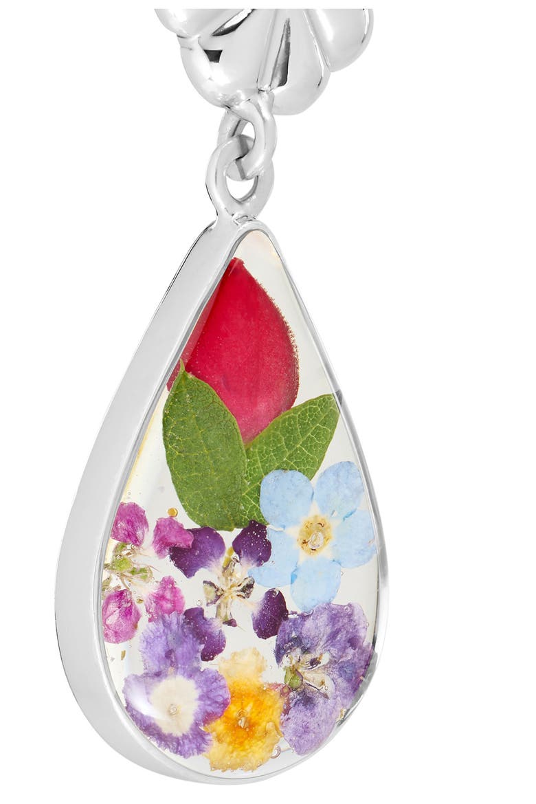 Dried Flower Resin Teardrop Earrings, Alternate, color, SILVER