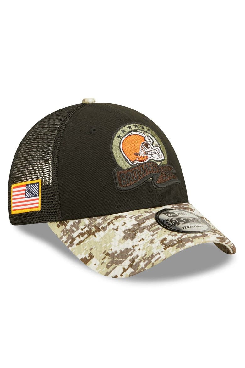 Men's New Era Black/Camo Cleveland Browns 2022 Salute To Service 9FORTY Snapback Trucker Hat, Main, color, Black