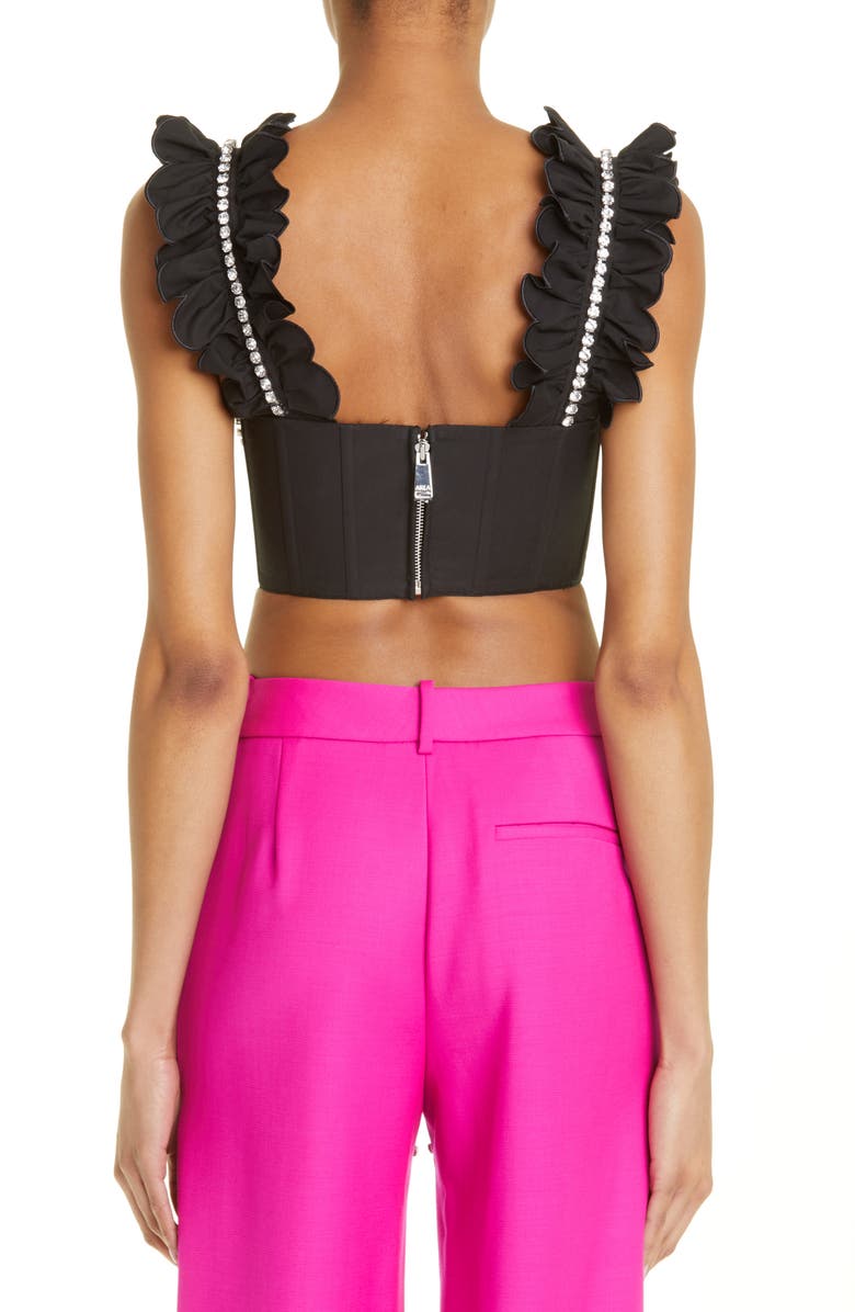 Area Crystal Embellished Ruffle Bustier Top, Alternate, color,