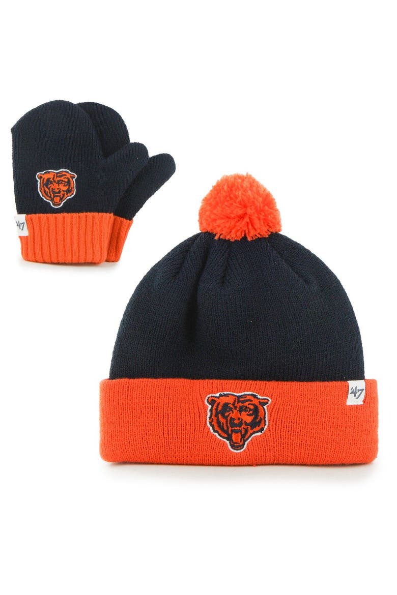Toddler '47 Navy/Orange Chicago Bears Bam Bam Cuffed Knit Hat with Pom and Mittens Set, Main, color, Navy