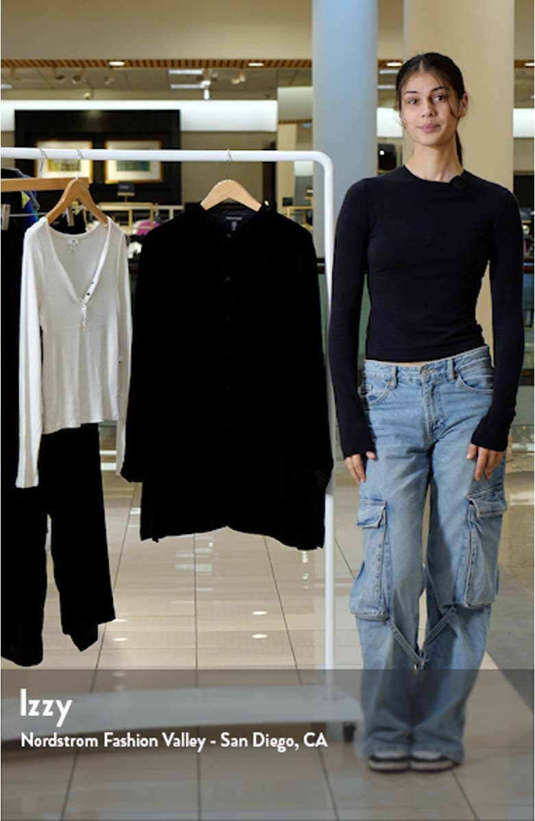 Band Collar Velvet Longline Button-Up Shirt, sales video thumbnail