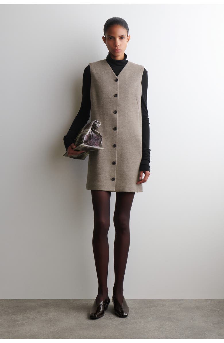 COS Merino Wool Buttoned Shift Mini Dress, Main, color, Beige Mélange