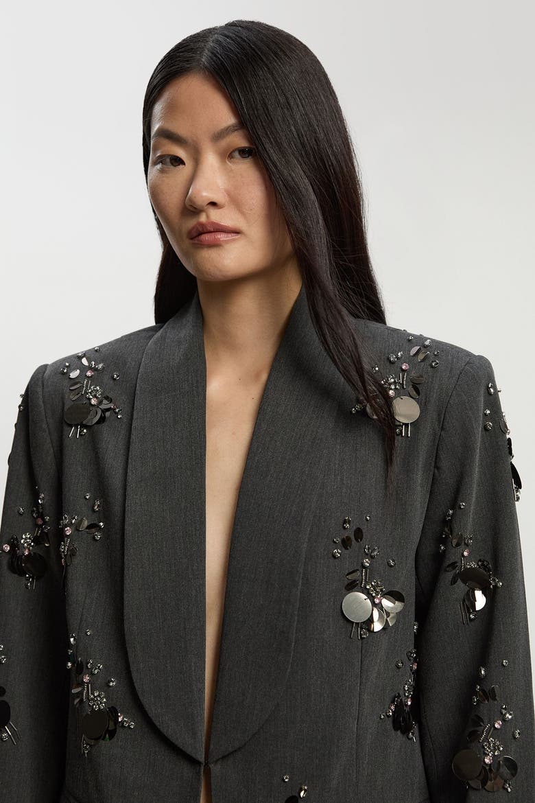 Embellished Single-Breasted Blazer, Alternate, color, Grey