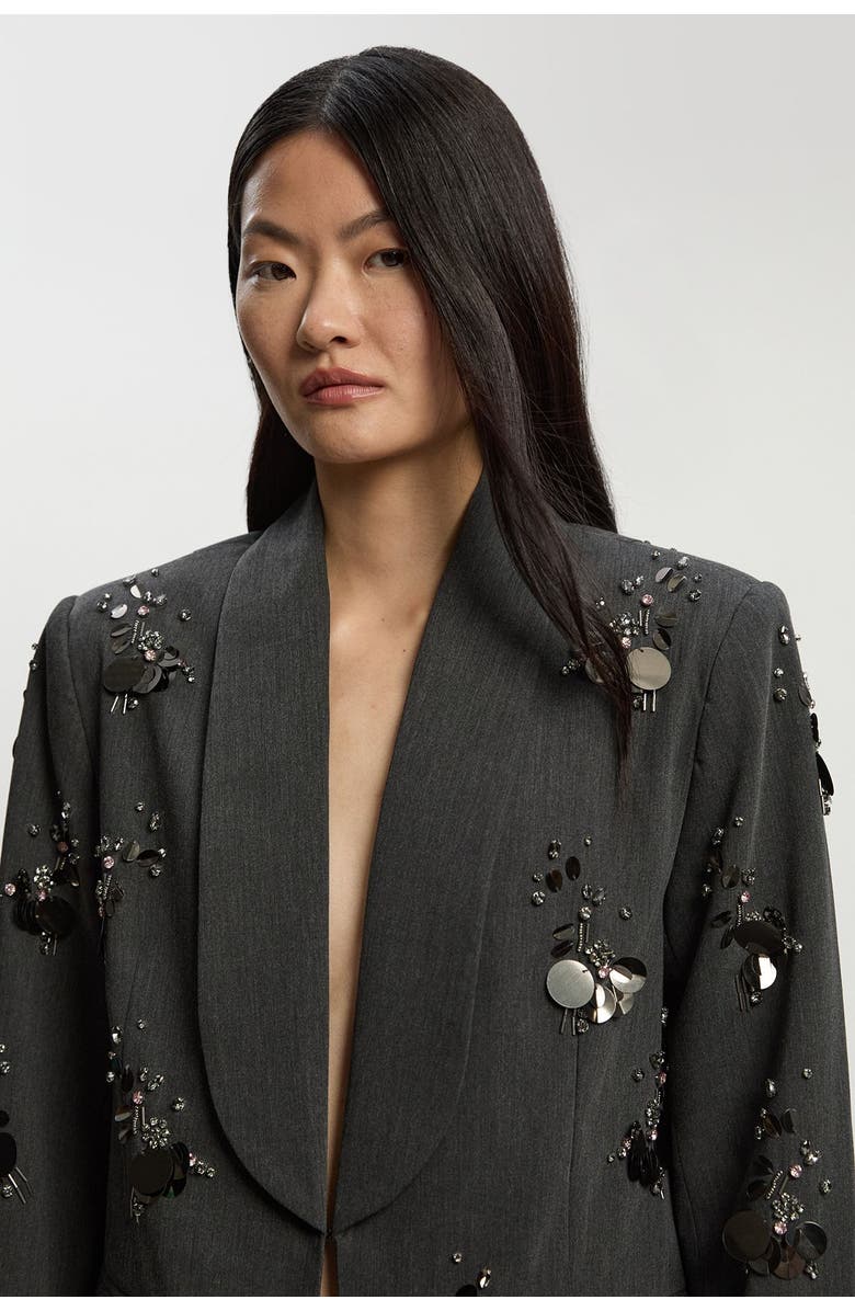 Karen Millen Embellished Single-Breasted Blazer, Alternate, color, Grey