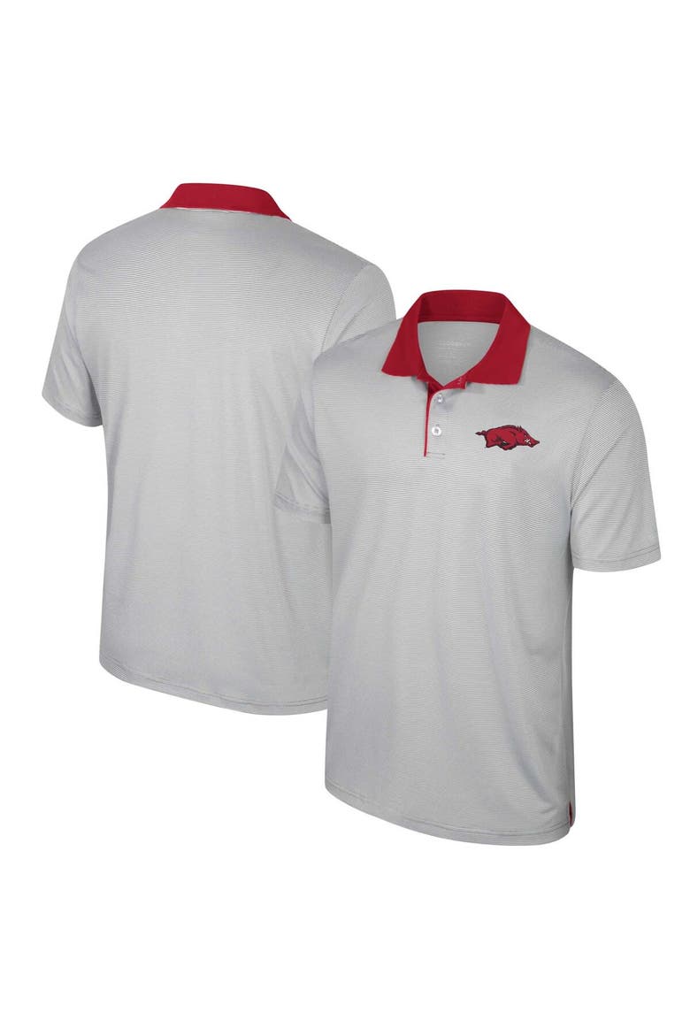 Men's Colosseum Gray Arkansas Razorbacks Big & Tall Tuck Striped Polo, Main, color, Gray