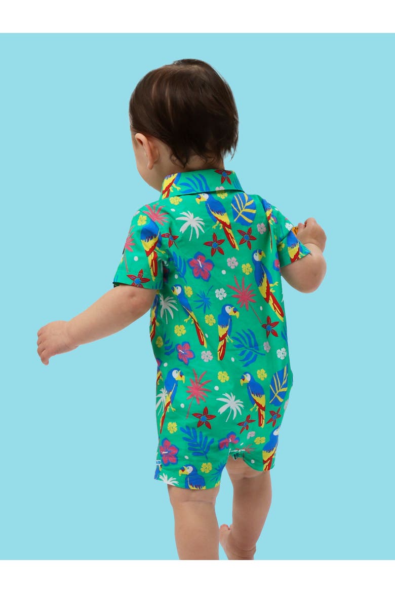 Baby Boys Woven Short Sleeve Button-Up Romper, Alternate, color, Parrot Palms