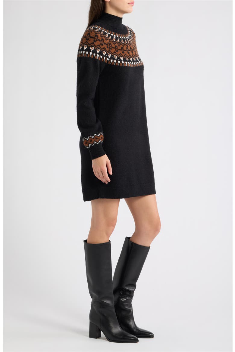 Fair Isle Long Sleeve Sweater Dress, Alternate, color, BLACK