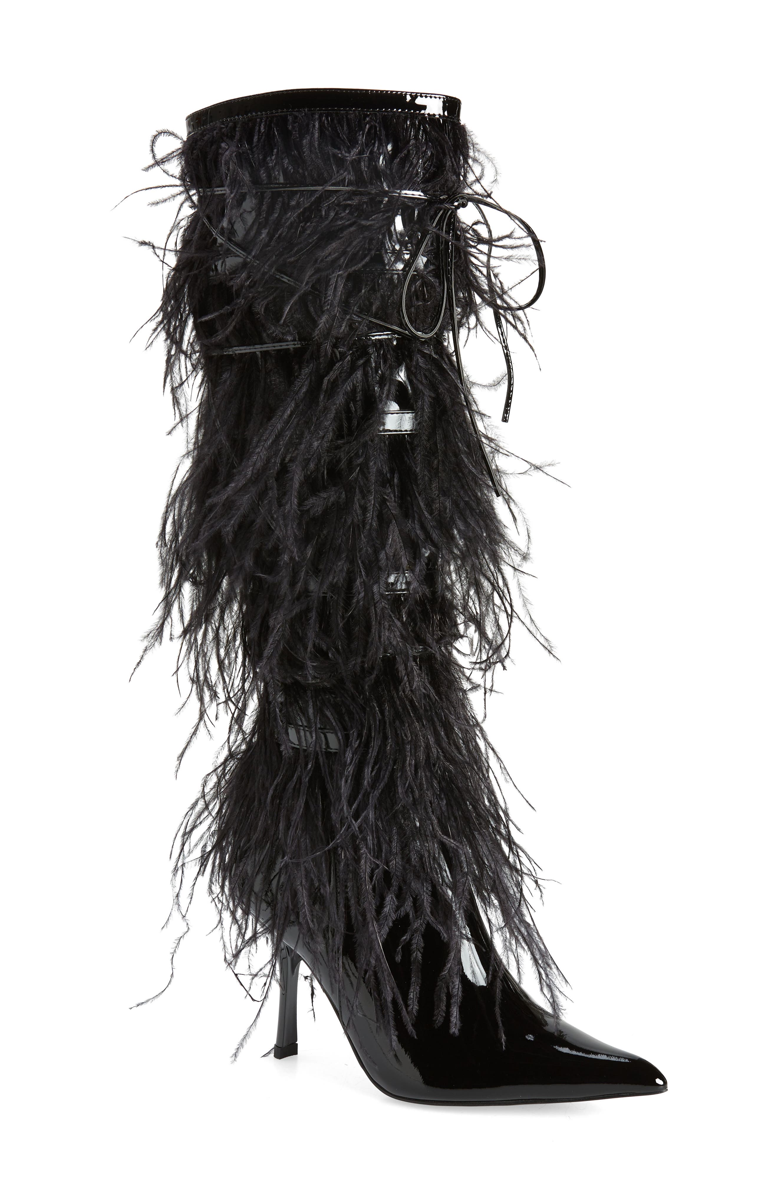 Shake-Ya Feather Over the Knee Boot, Main, color, BLACK PATENT MULTI
