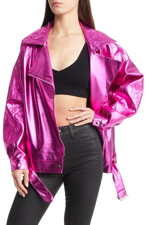 Metallic Faux Leather Moto Jacket