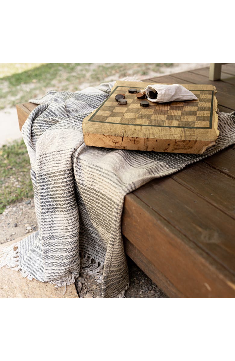 Foreside Home and Garden Hand Woven Striped Outdoor Picnic Blanket Gray Polyester, Alternate, color, Gray