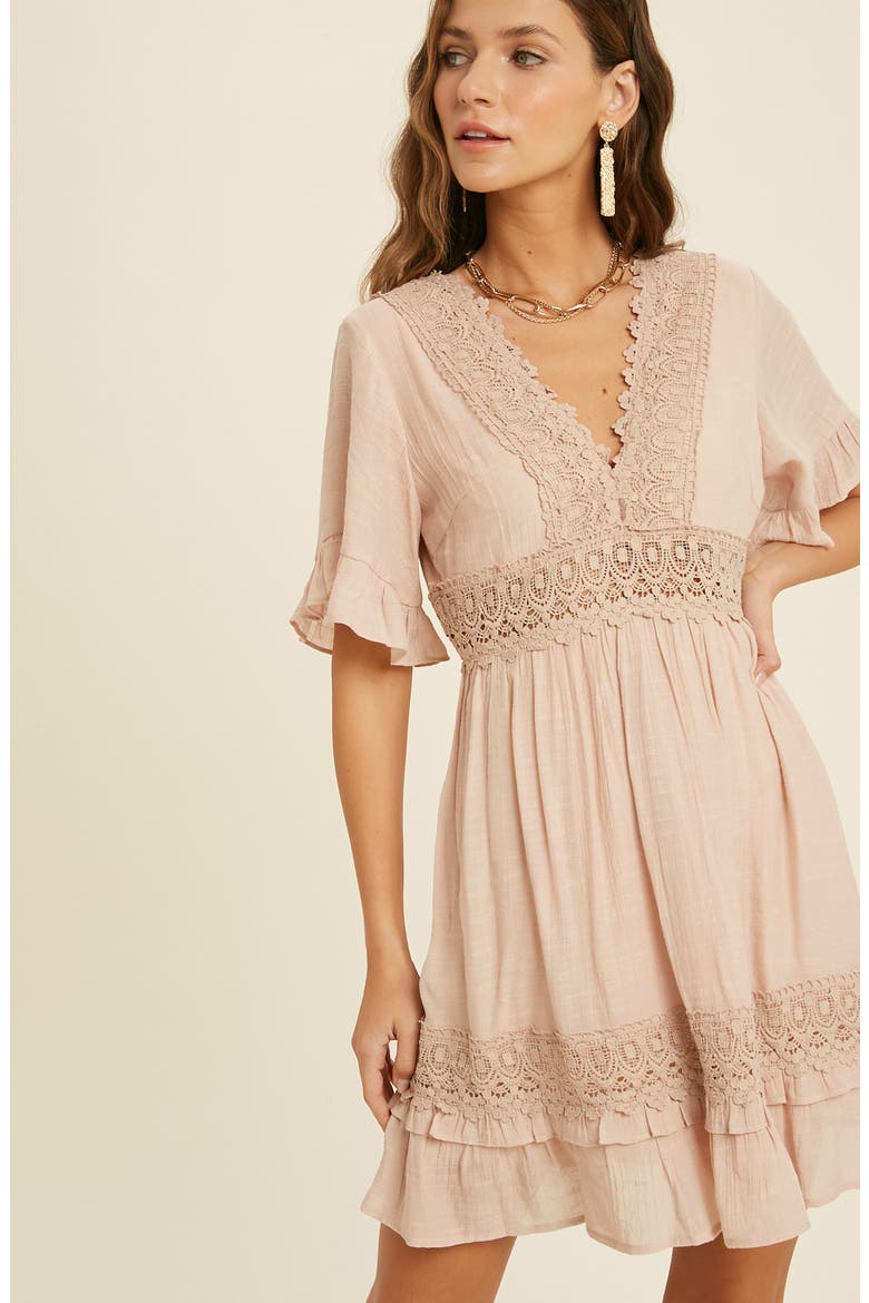 Lace Insert Tie Back Dress, Alternate, color, BLUSH