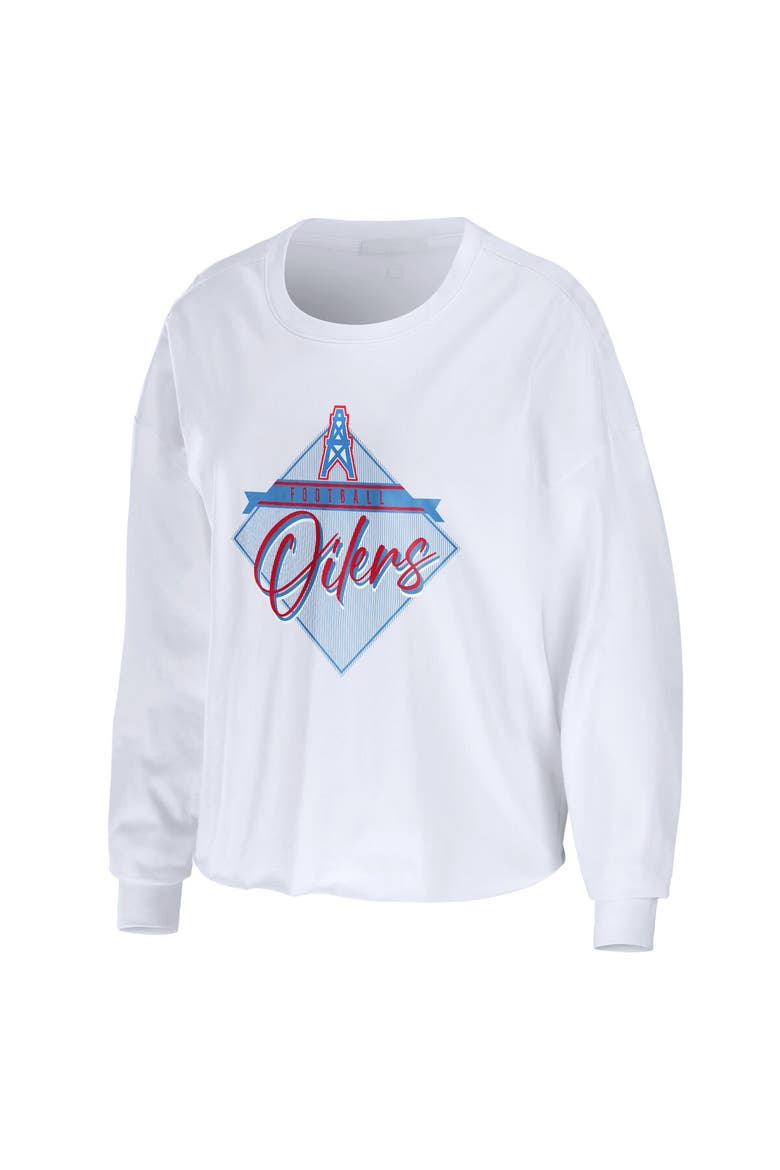 Women's WEAR by Erin Andrews White Houston Oilers Gridiron Classics Domestic Cropped Long Sleeve T-Shirt, Alternate, color, White