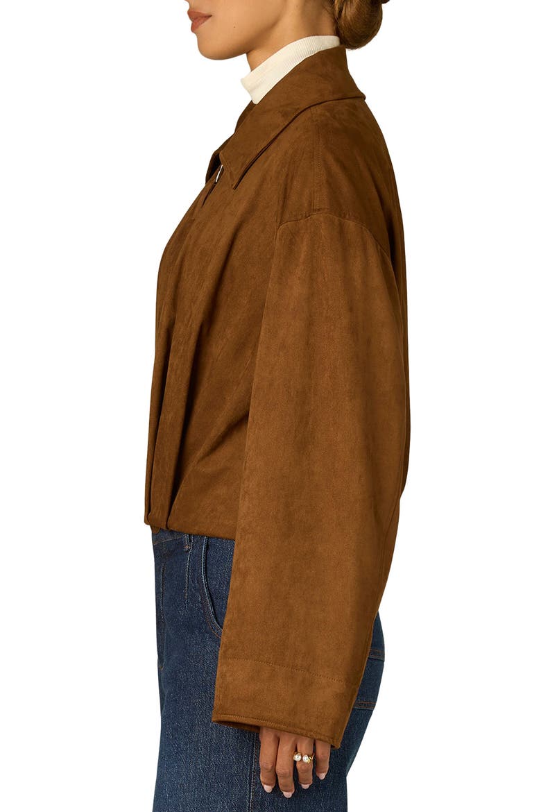 Faux Suede Bomber Jacket, Alternate, color, TOBACCO