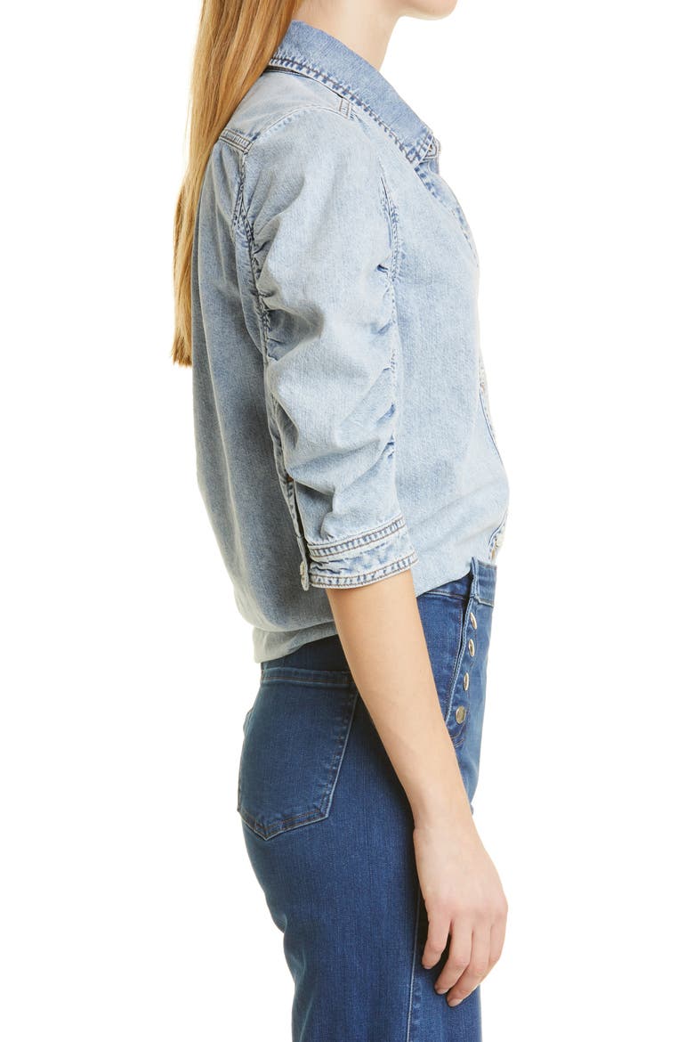 Puff Sleeve Denim Shirt, Alternate, color, CRESTHAVEN