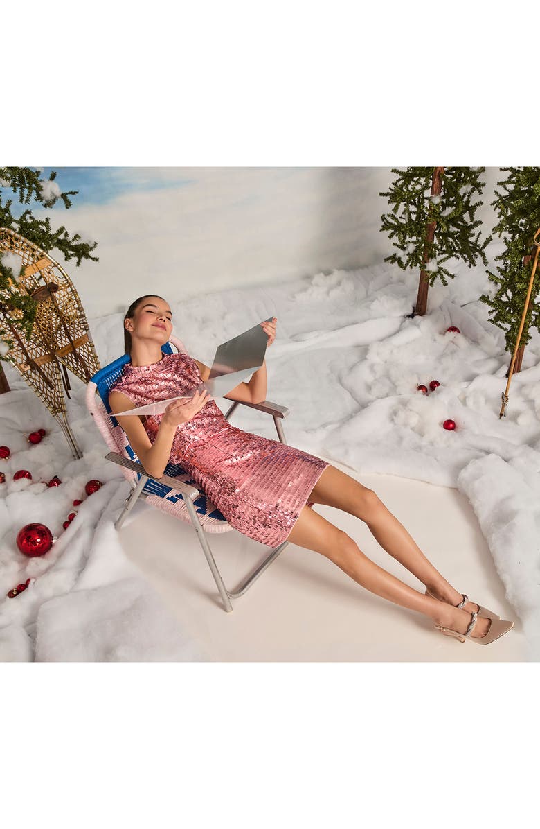 Jewel Badgley Mischka Overlay Bodice Sequin Cocktail Minidress, Alternate, color, Pink