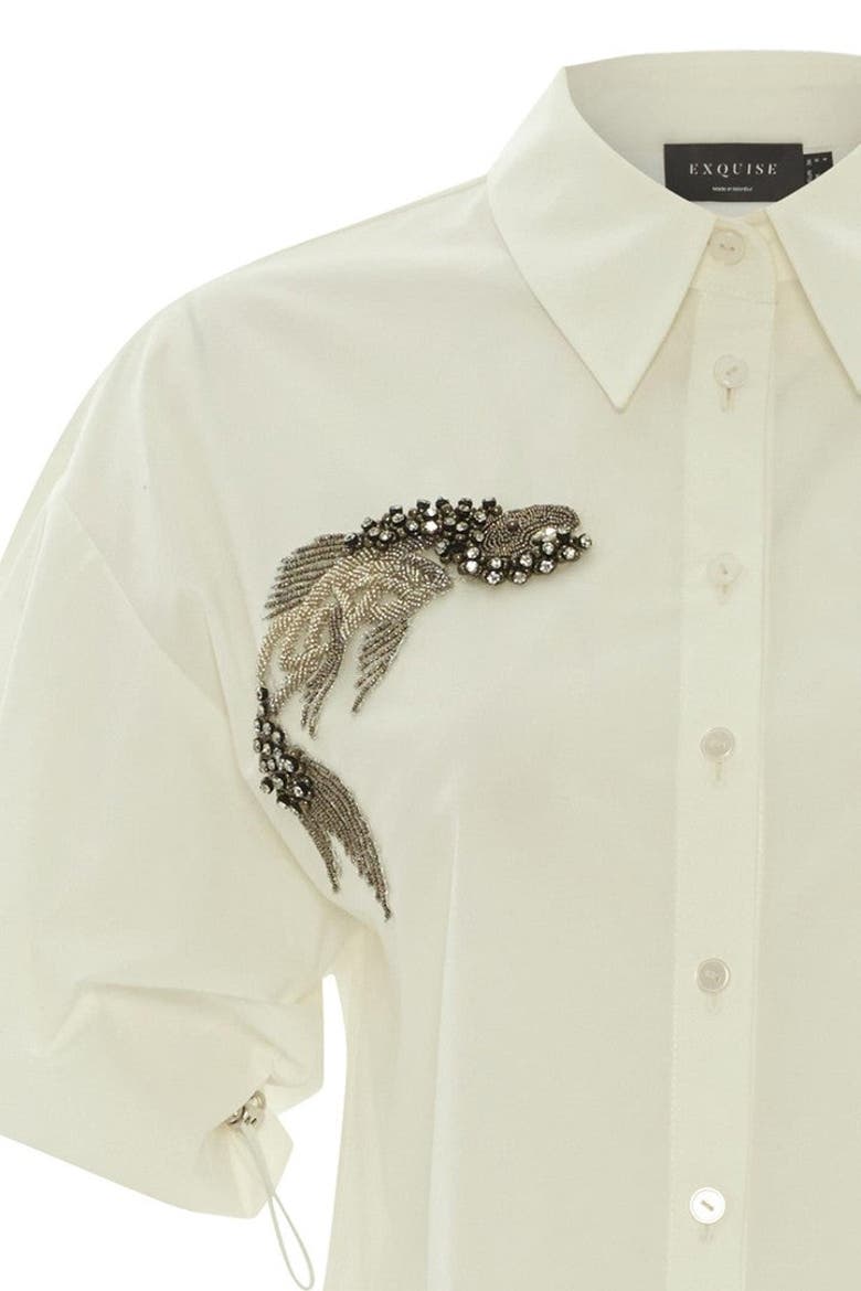 Fish Print Embellished Shirt, Alternate, color, WHITE