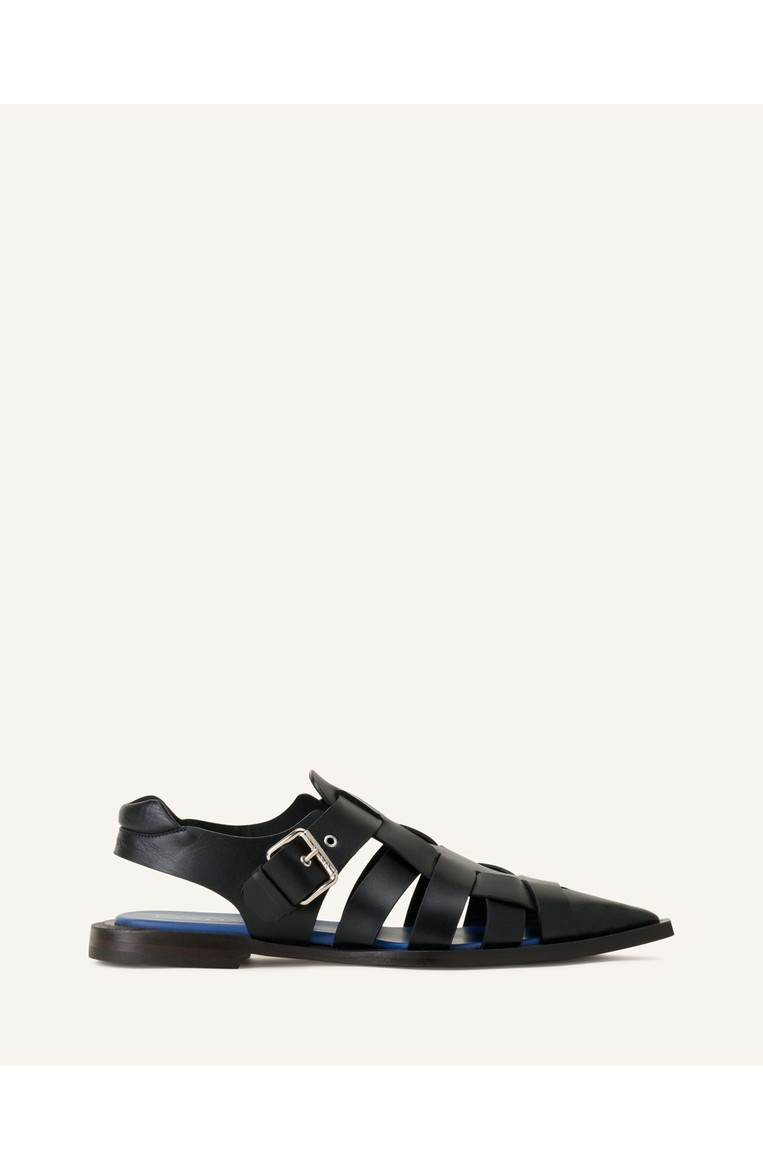 Lanvin Pointed-Toe Leather Sandals, Main, color, Black