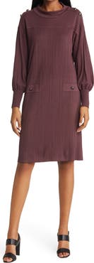 Ming Wang Rib Balloon Long Sleeve Knit Dress