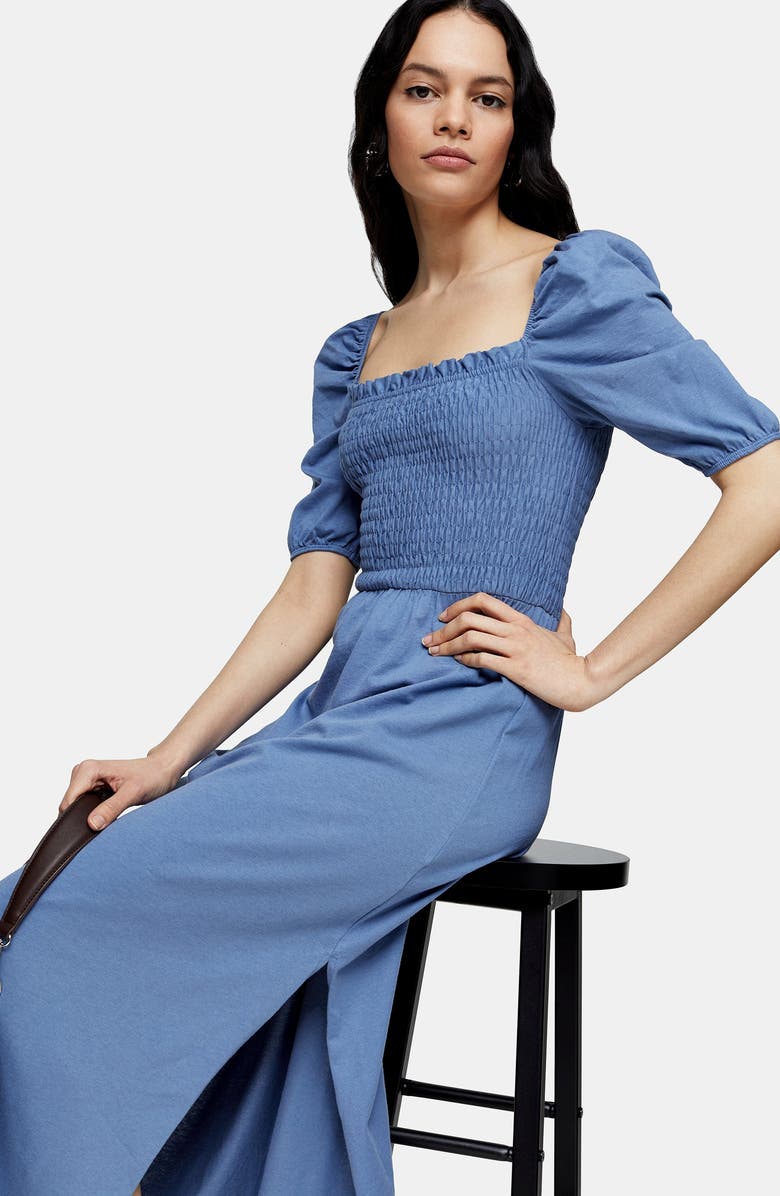 Topshop Shirred Midi Dress, Alternate, color, 