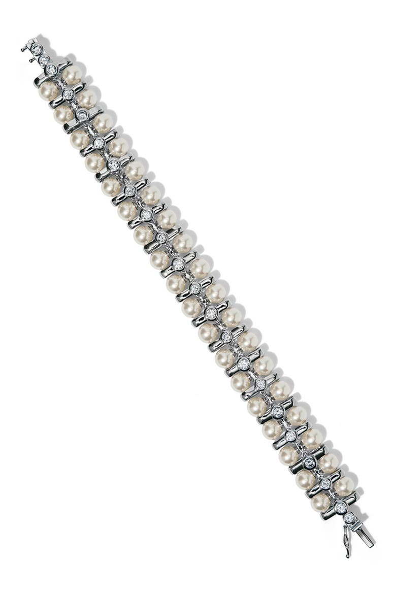 Faux Pearl & Cubic Zirconia Bracelet, Main, color, RHODIUM