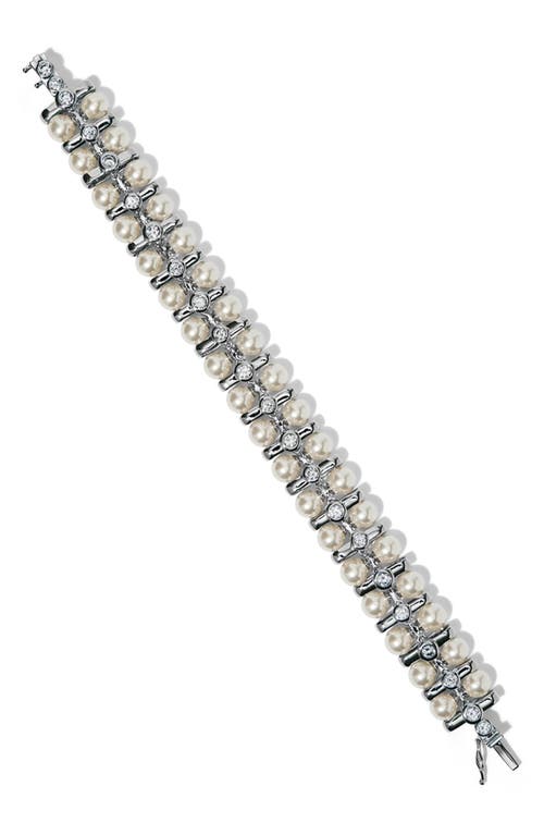 Nadri Faux Pearl & Cubic Zirconia Bracelet In Rhodium