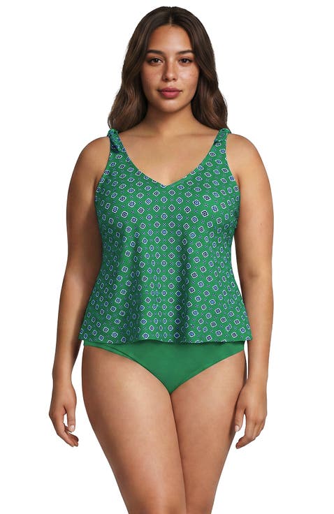 Plus Size Tie Shoulder Flutter Tankini Top