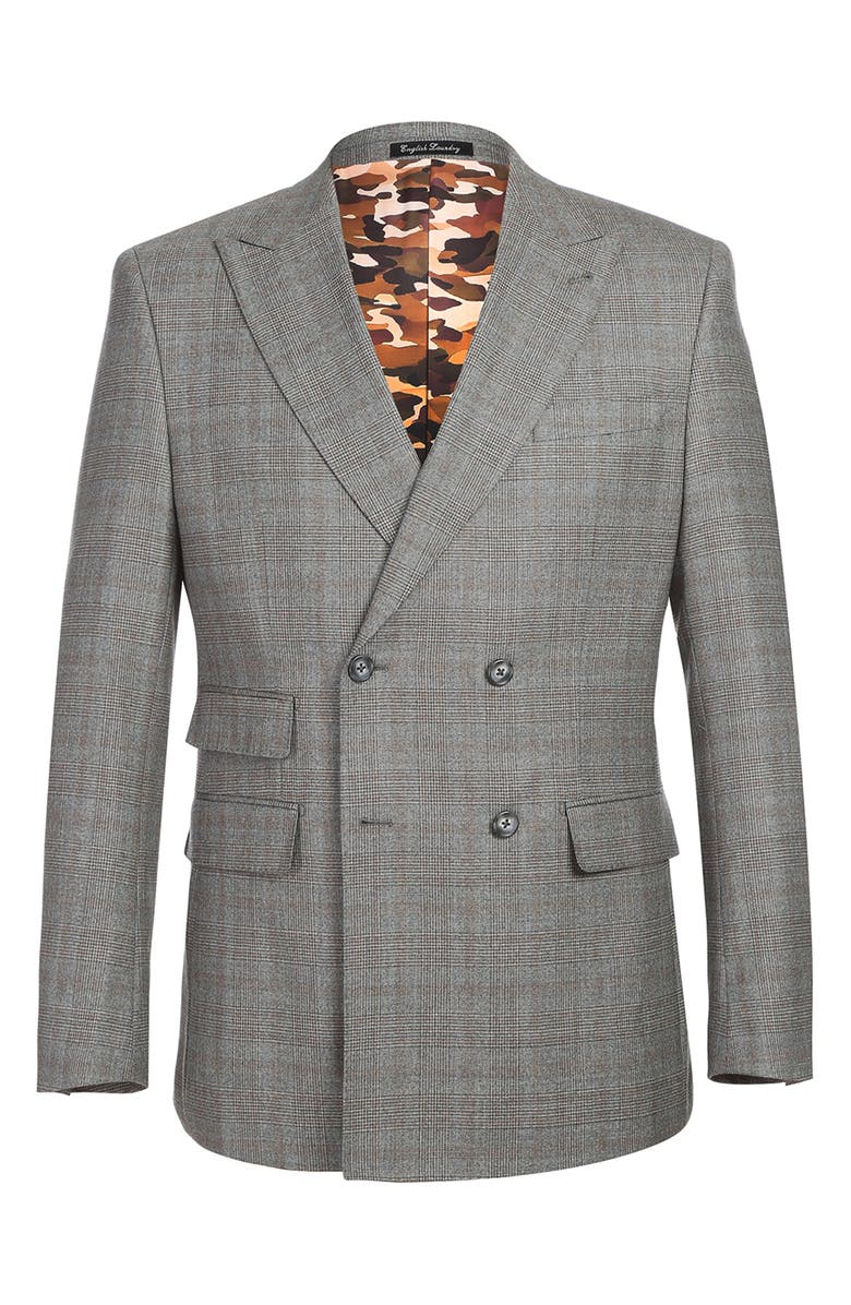 English Laundry Plaid Double Breasted Wool Blend Suit, Alternate, color, Grey/Brown Plaid