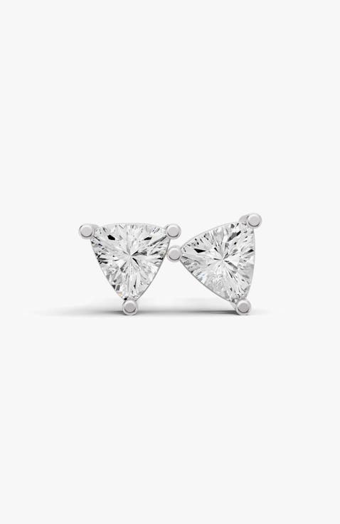14K Gold Studs 1 ct Earrings Trillion Solitaire