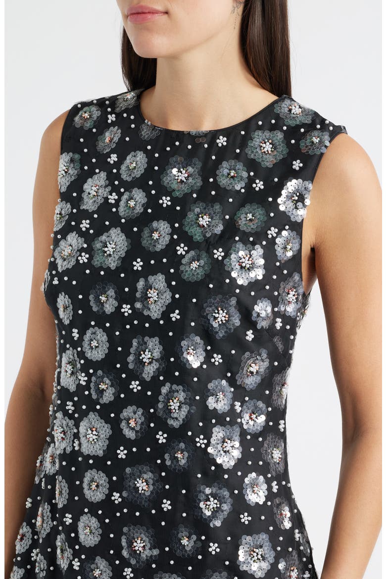 Ivette Sequin Flower Sleeveless Sheath Minidress, Alternate, color, BLACK MULTI