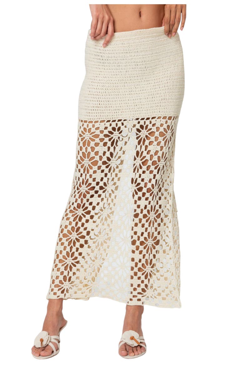 EDIKTED Ida Semisheer Crochet Maxi Skirt, Main, color, Cream