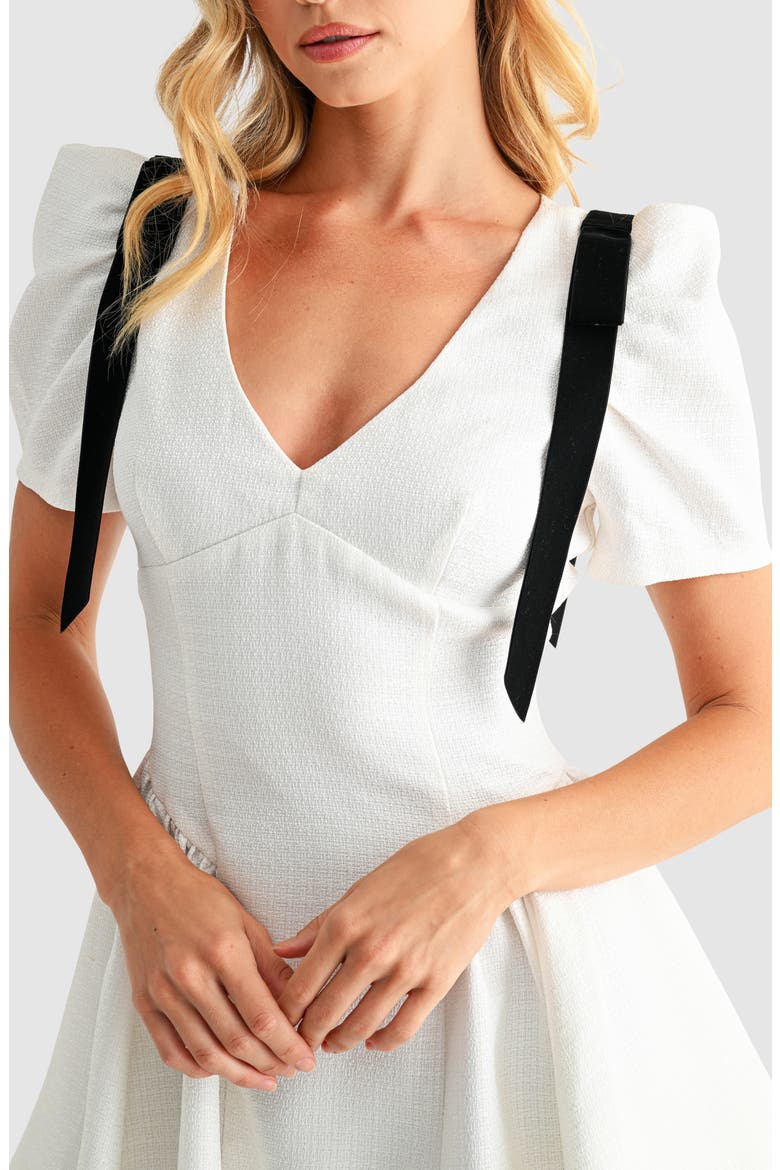 Contrast Tie Detail Tweed Cocktail Minidress, Alternate, color, IVORY BLACK