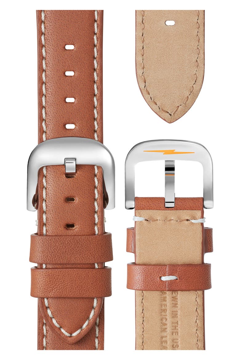 The Runwell Chronograph Leather Strap Watch, 41mm, Alternate, color, TAN/ MIDNIGHT BLUE/ SILVER