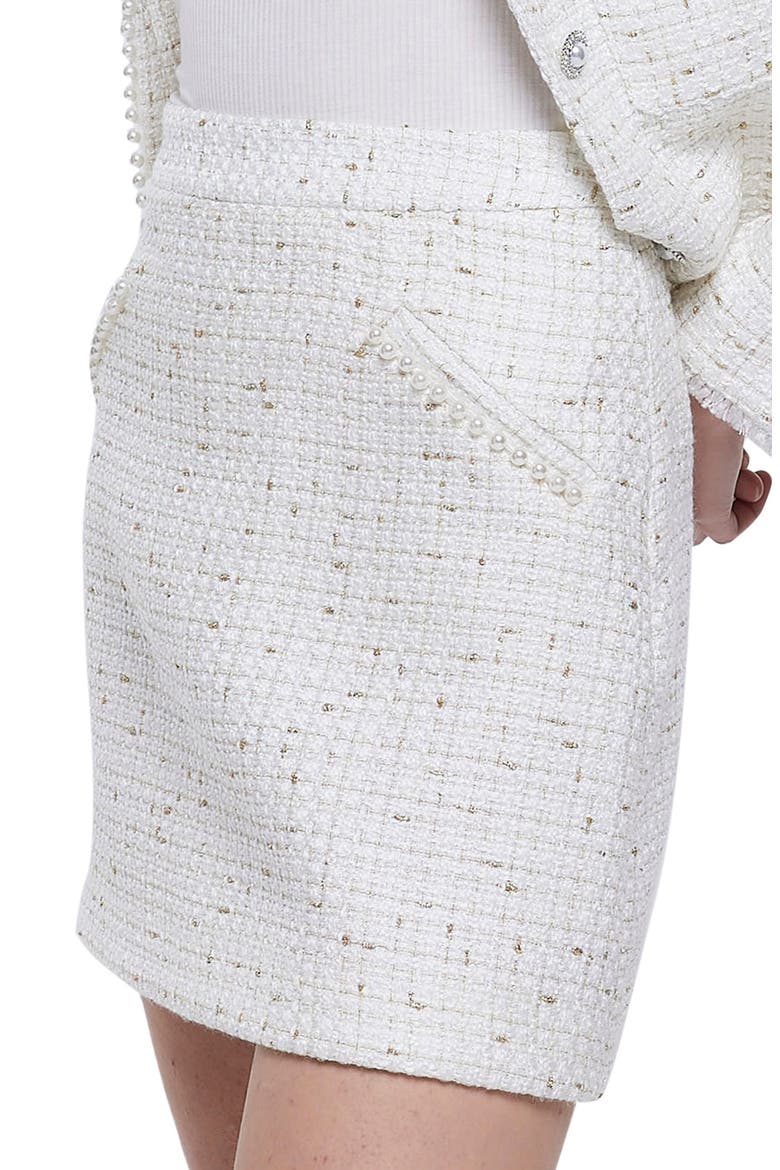 Imitation Pearl Trim Metallic Tweed Skirt, Alternate, color, CREAM