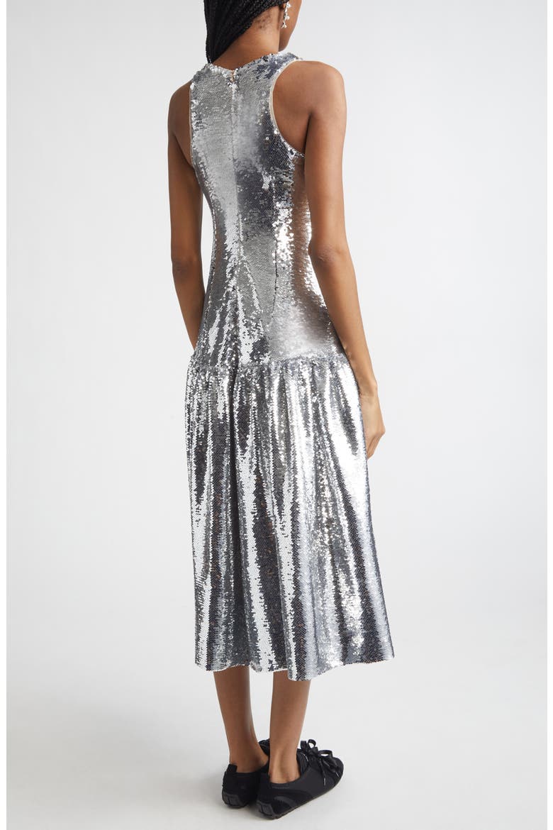 Tapered Back Flounce Sequin Dress, Alternate, color, SILVER