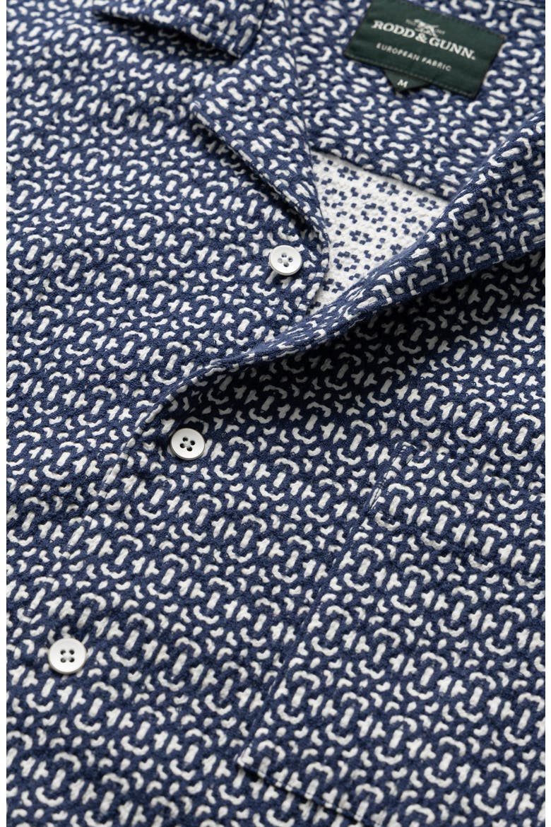 Knightsbridge Geometric Embroidery Cotton Camp Shirt, Alternate, color, INDIGO