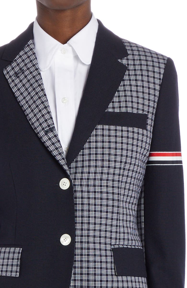 Thom Browne Classic Micro 4-Bar Check & Wool Fresco Jacket, Alternate, color,