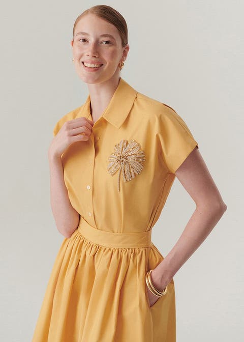 Lennon Stone Embellished Short Sleeve Cotton Shirt