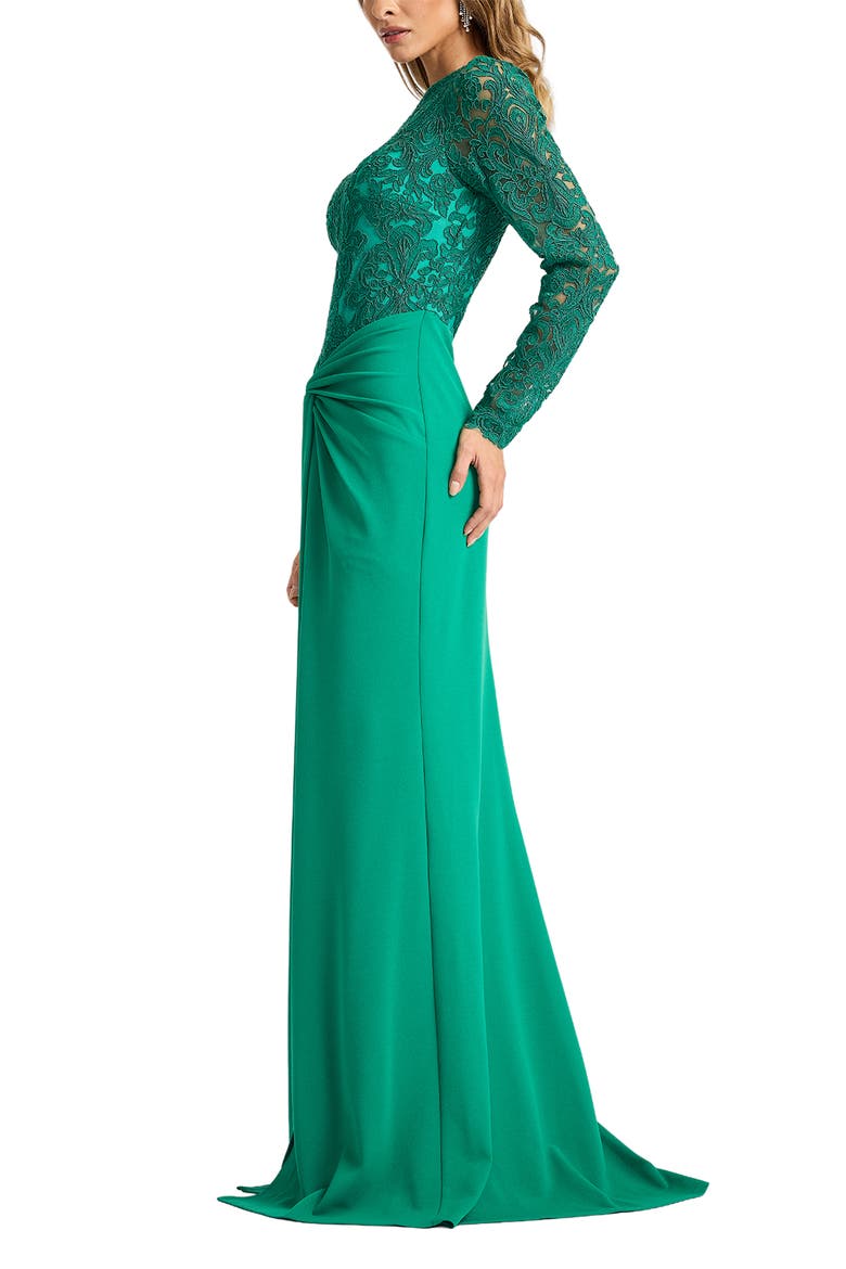 Corded Lace & Crepe Gown, Alternate, color, EMERALD