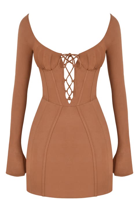 Flared Long Sleeve Corset Minidress