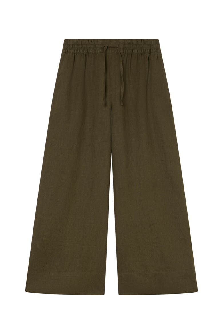 Elasticated Linen Crop Trousers, Alternate, color, Khaki