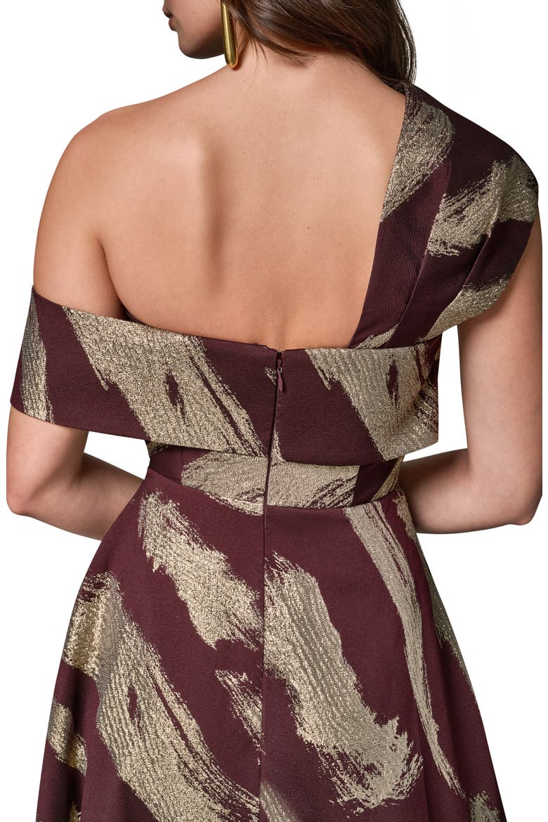 Metallic Abstract Print One-Shoulder Gown, Alternate, color, PRUNE/ PALE