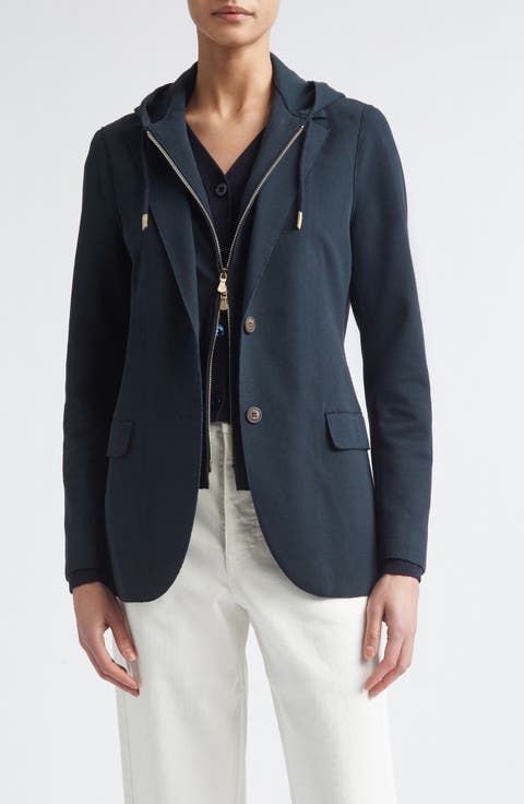 Cotton Blend Knit Blazer with Removable Hooded Bib