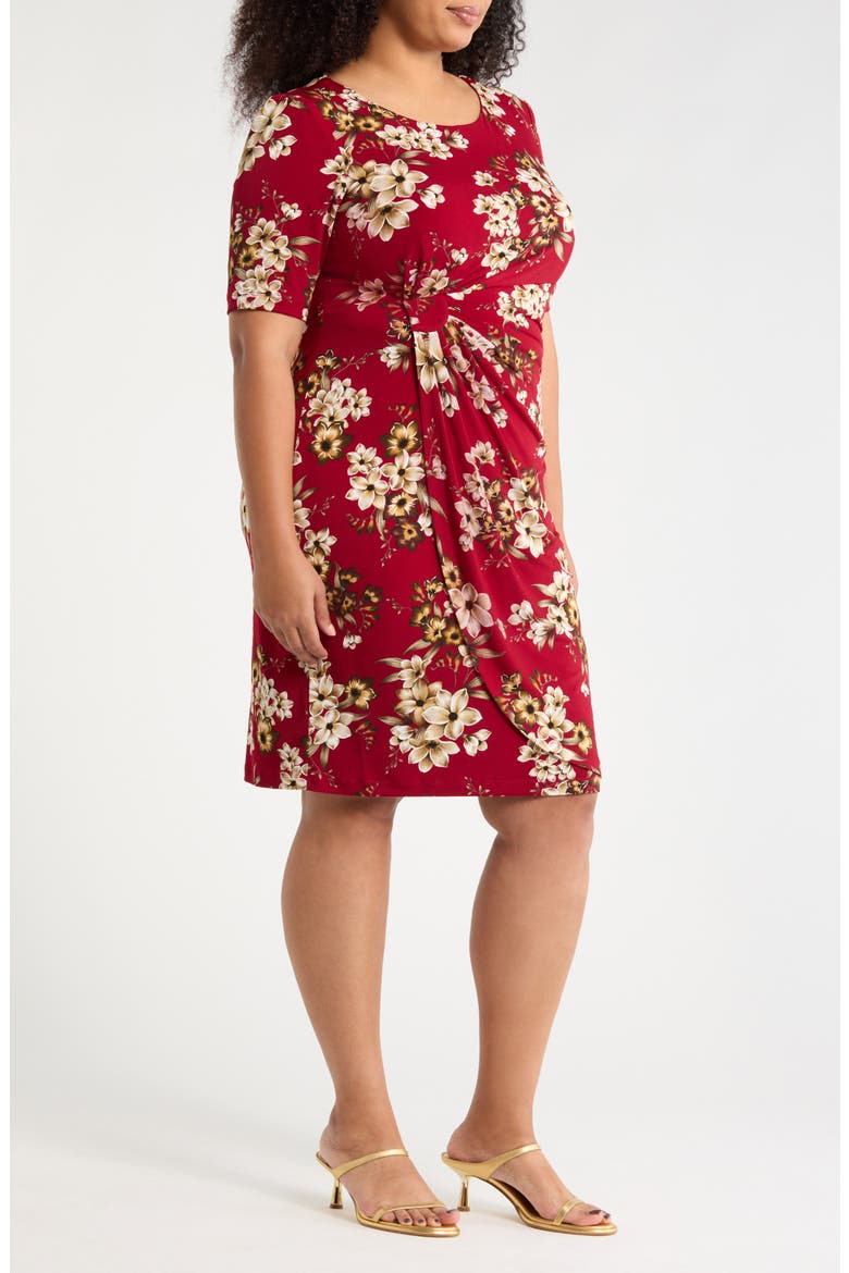 Floral Side Ruched Faux Wrap Dress, Alternate, color, CRIMSON