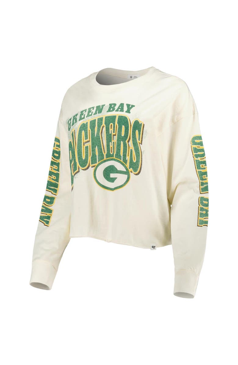 '47 Women's '47 Cream Green Bay Packers Brush Back Parkway Cropped Lightweight Long Sleeve T-Shirt, Alternate, color, 