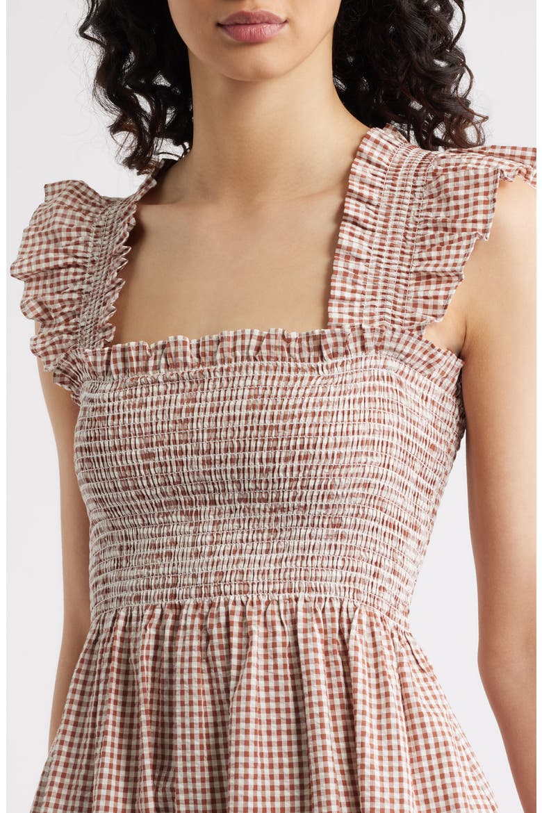The Ellie Smocked Waist Midi Dress, Alternate, color, RUST GINGHAM