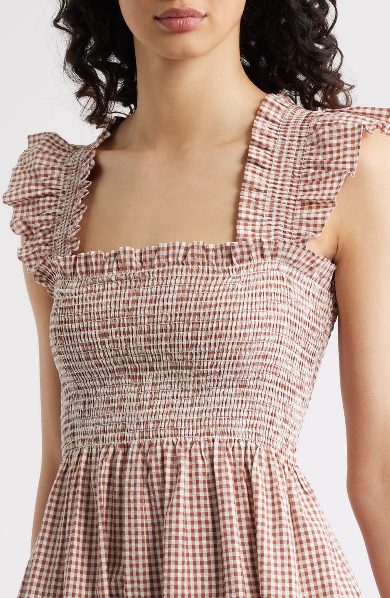 Hill House Home The Ellie Smocked Waist Midi Dress, Alternate, color, Rust Gingham