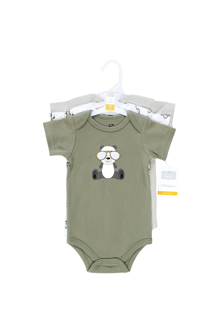 Soft Cotton Bodysuit Triple Pack, Alternate, color, Cool Panda