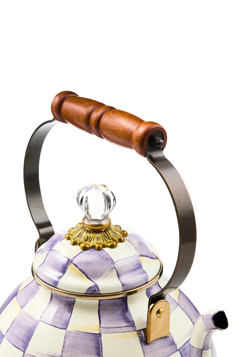 MACKENZIE CHILDS Violet Check Enameled Steel 3-Quart Tea Kettle, Alternate, color, Violet
