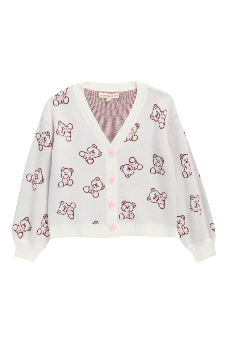 Kids' Teddy Bear Jacquard Cardigan, Main, color, MARSHMELLOW